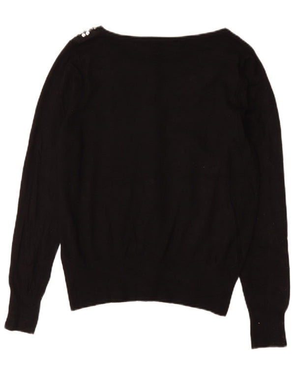 Marks & Spencer Dame Cardigan Sweater UK 12 Medium Sort Bomuld