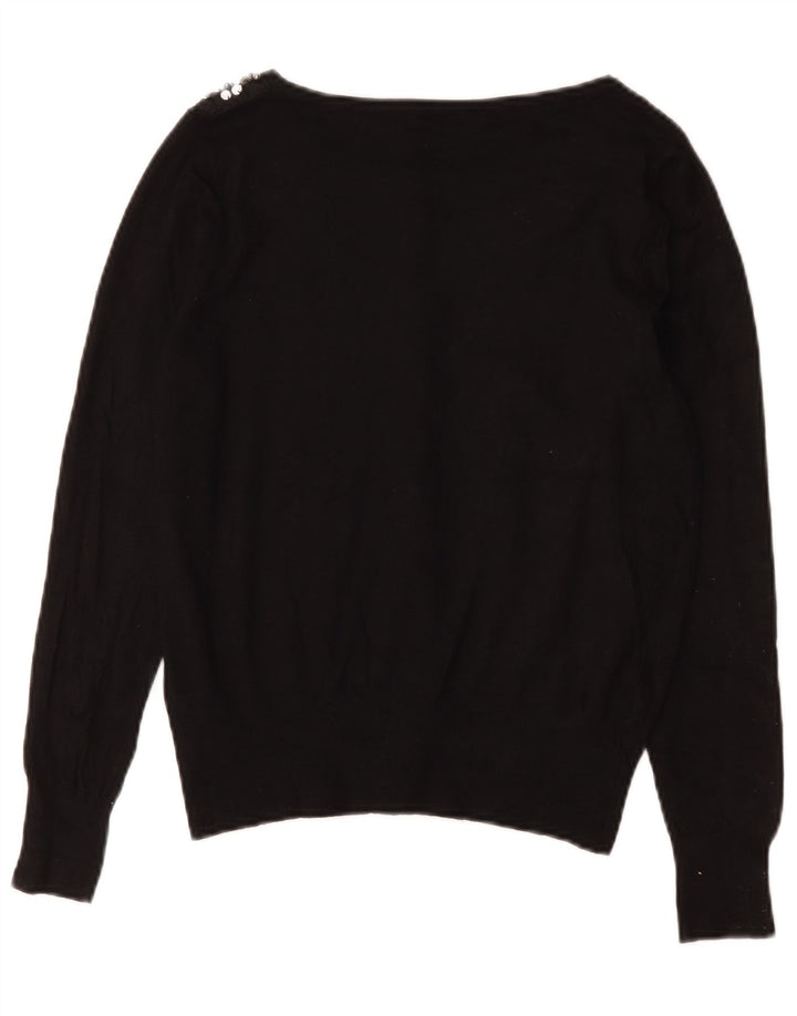 Marks & Spencer Dame Cardigan Sweater UK 12 Medium Sort Bomuld