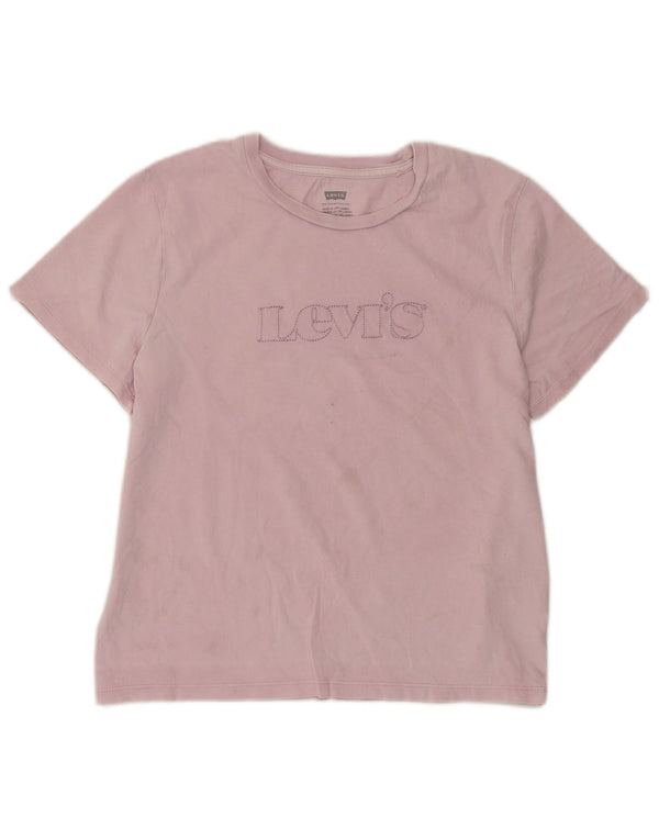 Levi's Dame Crop Grafisk T-Shirt Top UK 12 Medium Pink Bomuld