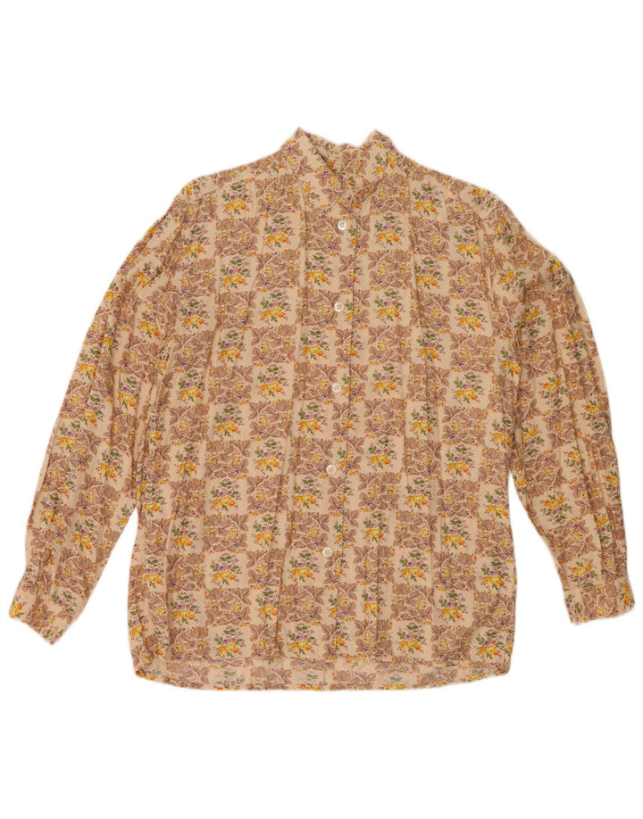 VINTAGE Dame Shirt Bluse IT 44 Medium Beige Floral Viscose