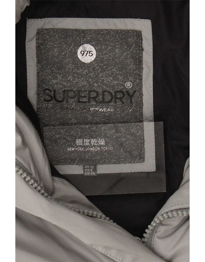 Superdry grafisk polstret hættefrakke til kvinder UK 12 mellemgrå polyester