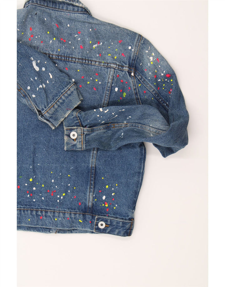 SUPERDRY Womens Graphic Crop Denim Jacket UK 10 Small  Blue Spotted Cotton Vintage Superdry and Second-Hand Superdry from Messina Hembry 