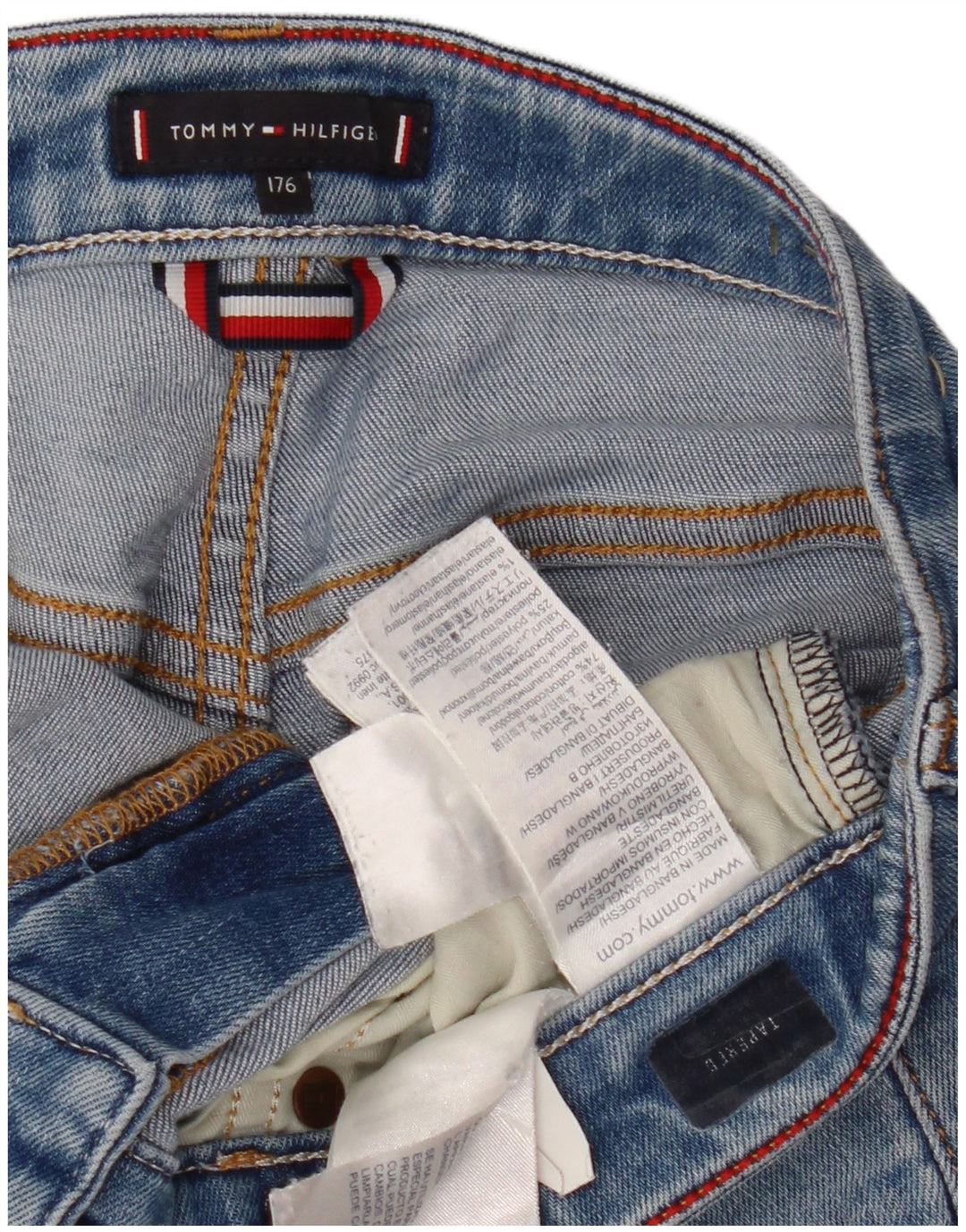 TOMMY HILFIGER piger tilspidsede denimshorts 15-16 år W30 blå bomuld