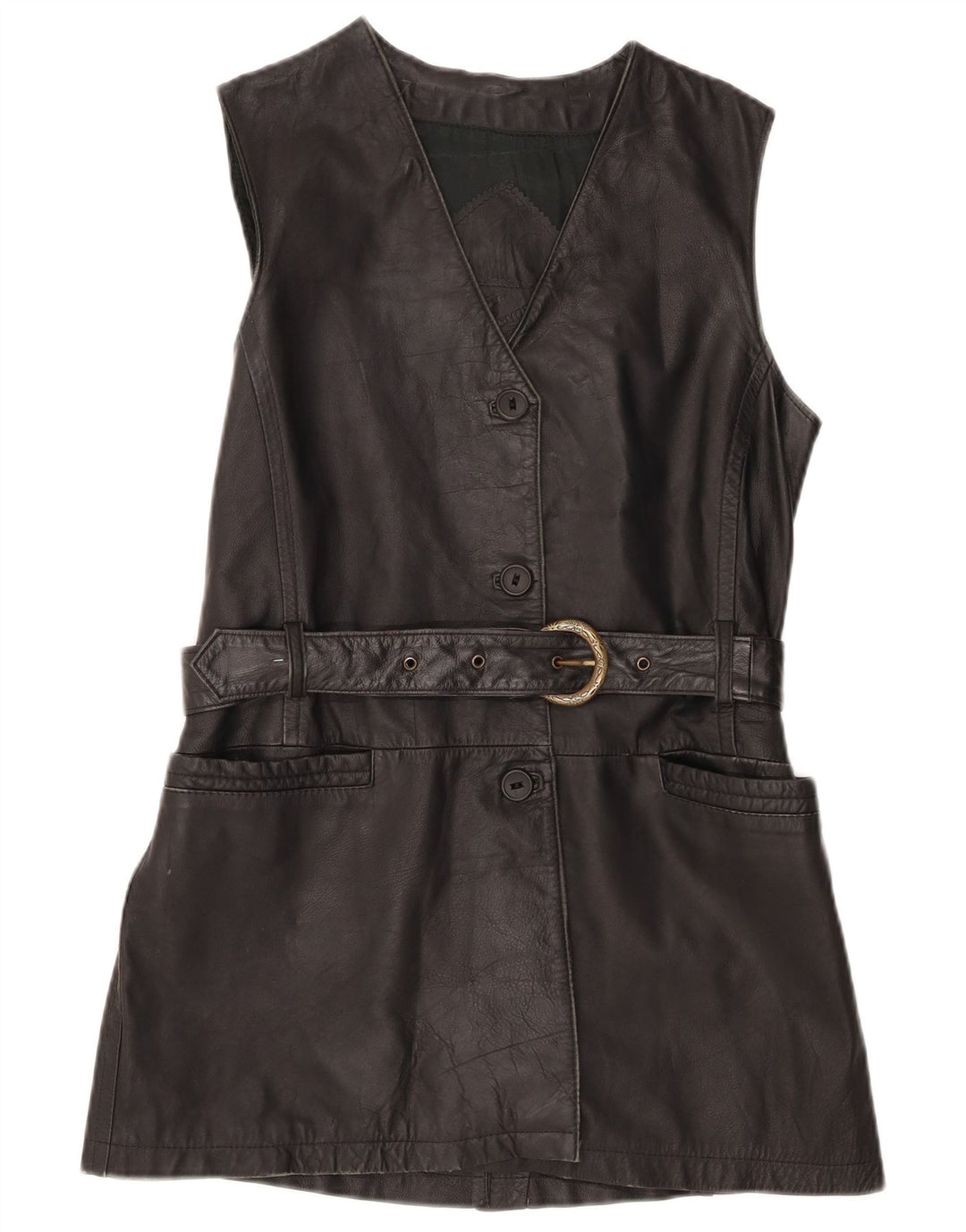 Oltremoda Dame Læder Gilet IT 42 Medium Sort Læder