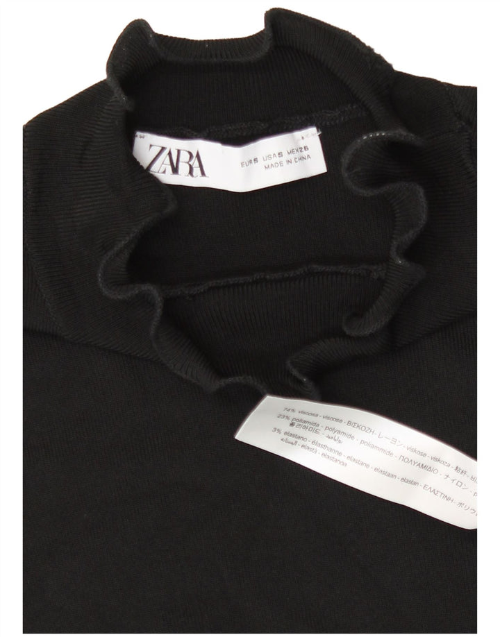 Zara Dame A-Line Kjole UK 10 Small Black Viscose