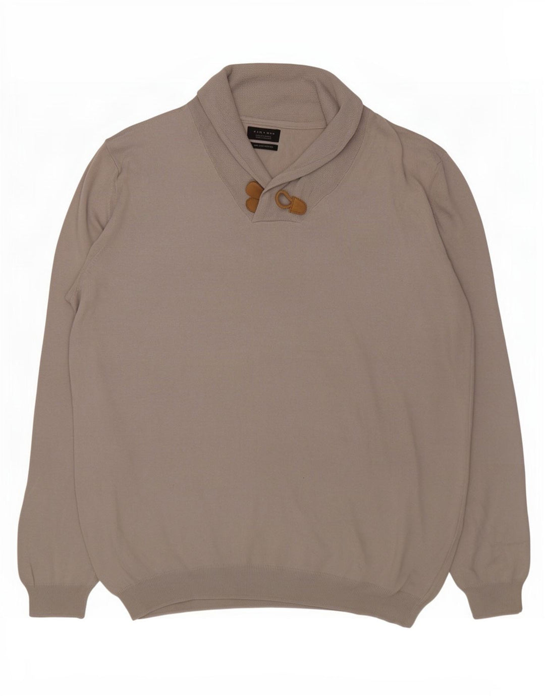Zara Herre Shawl Neck Jumper Sweater Stor Grå Bomuld