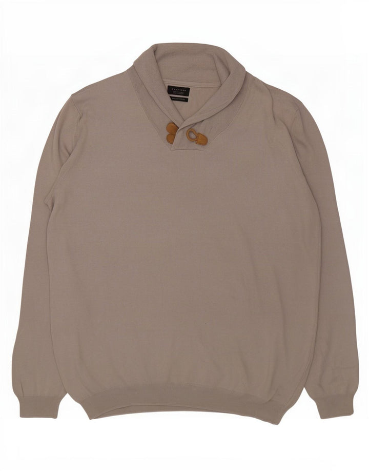Zara Herre Shawl Neck Jumper Sweater Stor Grå Bomuld
