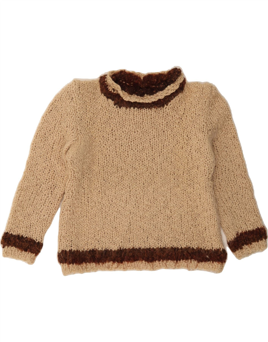 VINTAGE Womens Turtle Neck Jumper Sweater UK 12 Medium Beige Colourblock Vintage Vintage and Second-Hand Vintage from Messina Hembry 