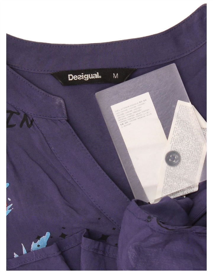 Desigual Dame Pullover Shirt UK 14 Medium Navy Blue Floral Viscose