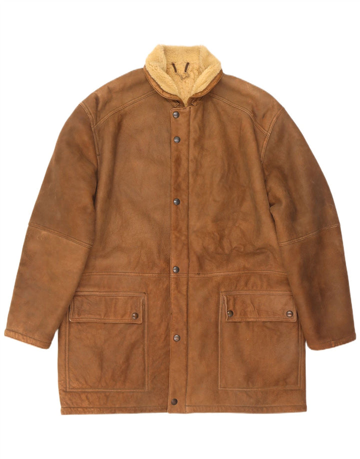 Vintage Shearling Overfrakke til mænd IT 52 XL Beige