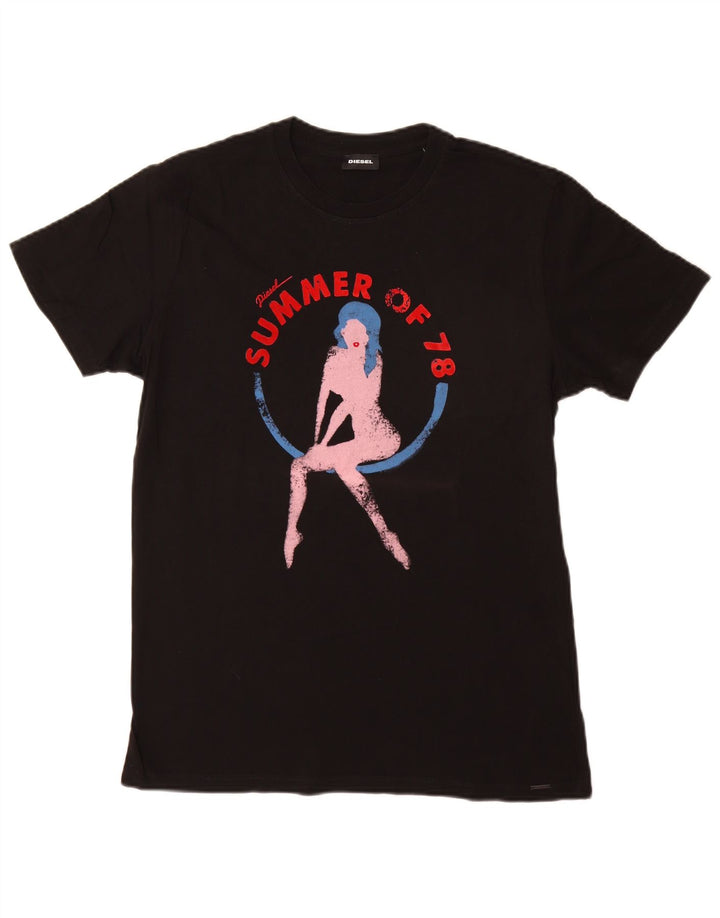 Diesel Herre Grafisk T-Shirt Top Stor Sort Bomuld
