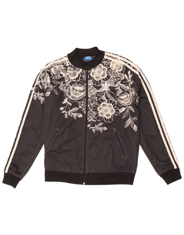 Adidas Dame Grafisk Træningsdragt Topjakke UK 14 Medium Sort Floral