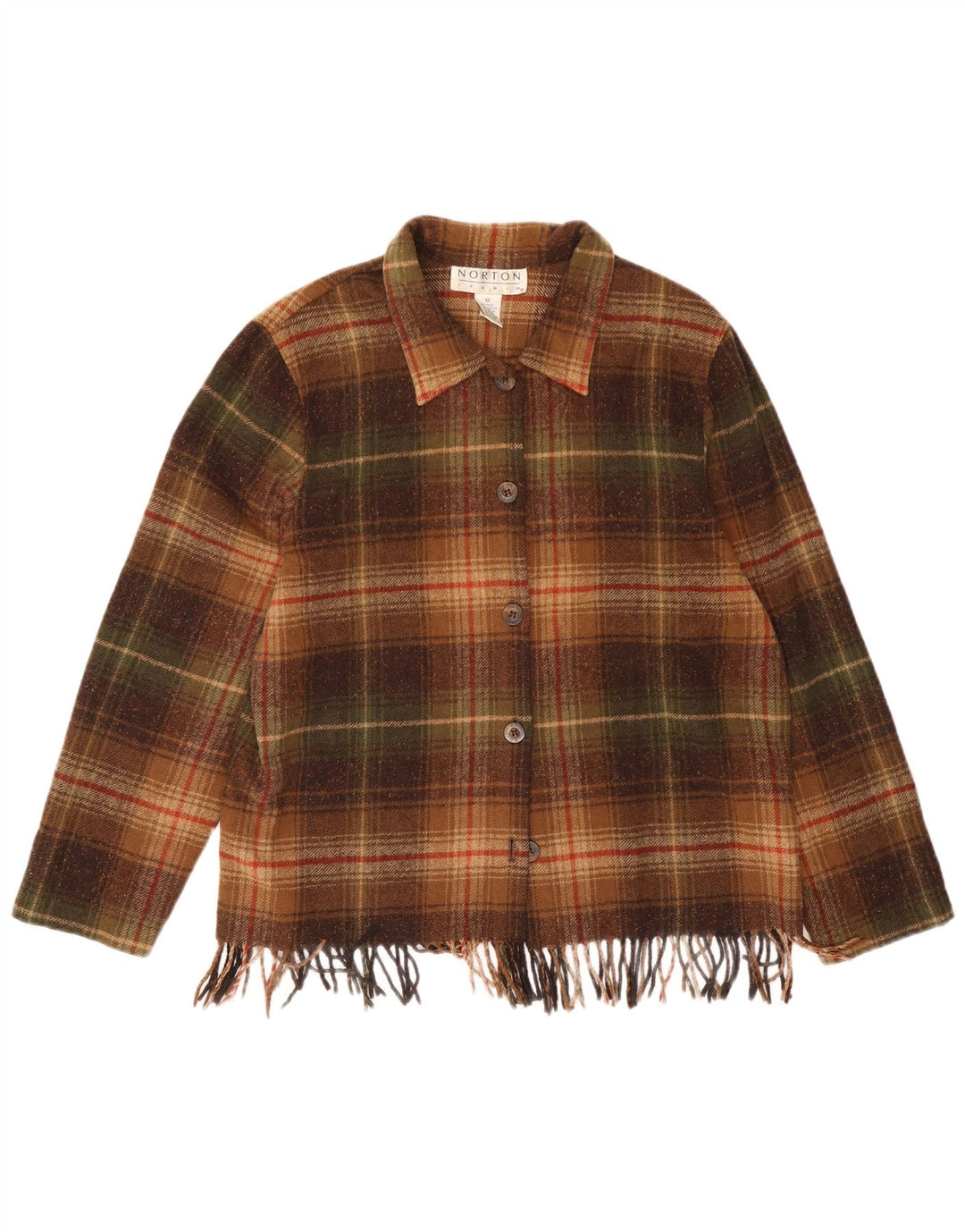 Vintage Dame Overshirt Flanell Shirt UK 12 Medium Brun Ternet Uld