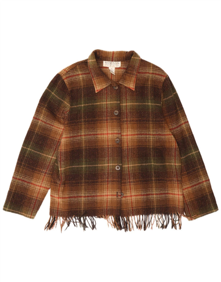 Vintage Dame Overshirt Flanell Shirt UK 12 Medium Brun Ternet Uld