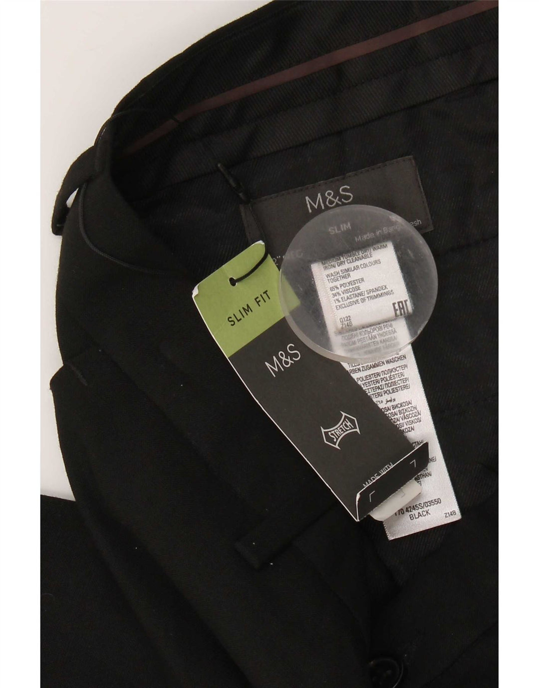 Marks & Spencer Herre Slim Fit Chino Bukser W32 L31 Sort Polyester