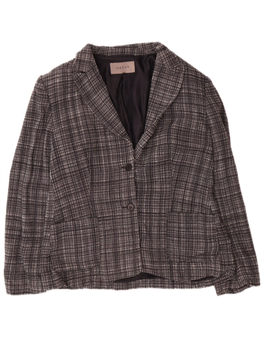 Jaeger Dame 2 Button Blazer Jacket UK 12 Medium Grey Ternet Uld