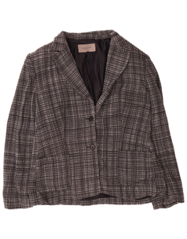 Jaeger Dame 2 Button Blazer Jacket UK 12 Medium Grey Ternet Uld
