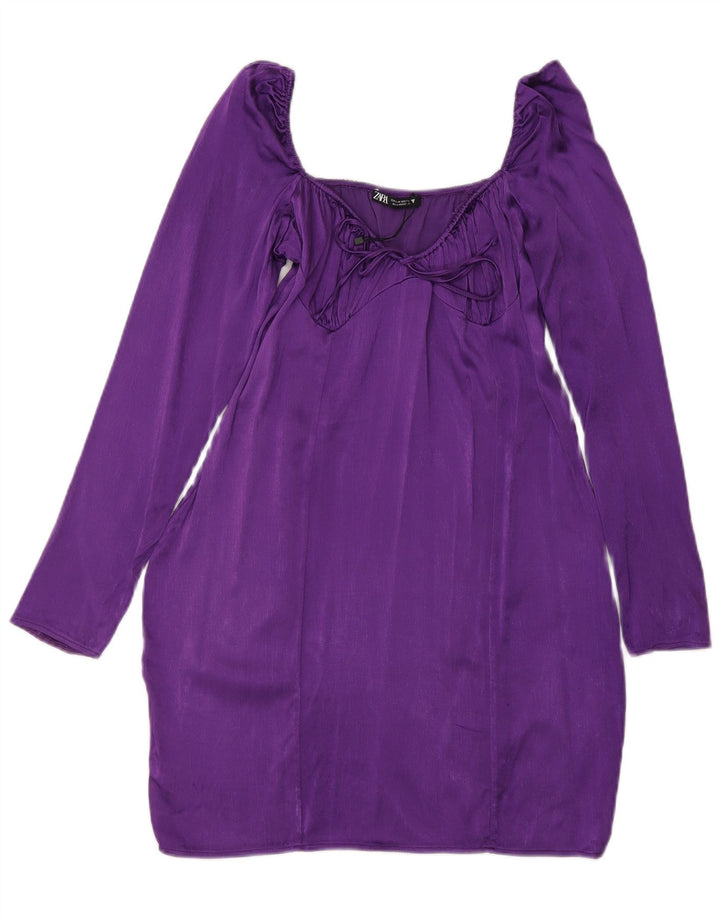 ZARA Womens Long Sleeve Bubble Dress UK 12 Medium Purple Viscose
