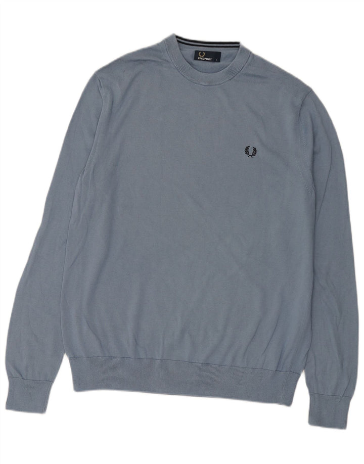 FRED PERRY Herre sweater med rund hals, stor blå bomuld