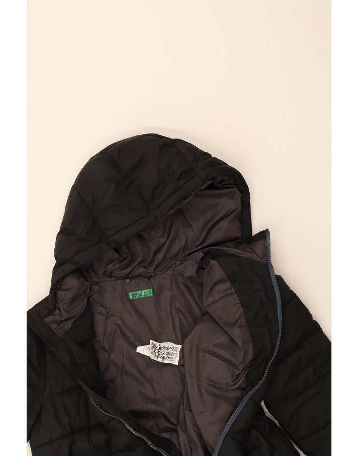 BENETTON Boys Hooded Padded Jacket 9-10 Years Large Black Polyester Vintage Benetton and Second-Hand Benetton from Messina Hembry 