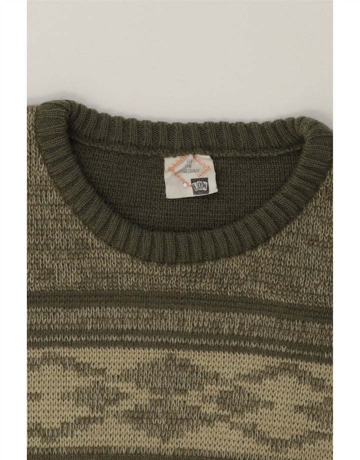 VINTAGE Womens Crew Neck Jumper Sweater UK 12 Medium Green Striped Wool Vintage Vintage and Second-Hand Vintage from Messina Hembry 