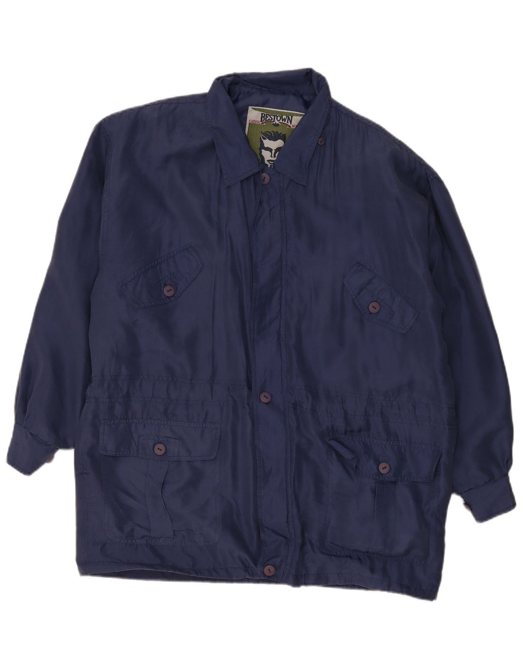 Vintage Herre Loose Fit Utility Jacket UK 36 Small Blue Silk