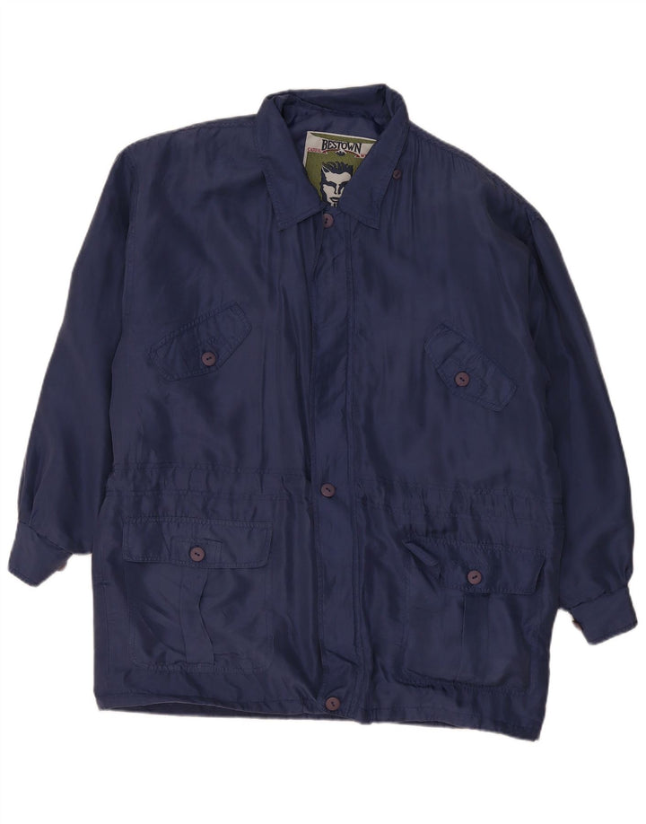 Vintage Herre Loose Fit Utility Jacket UK 36 Small Blue Silk