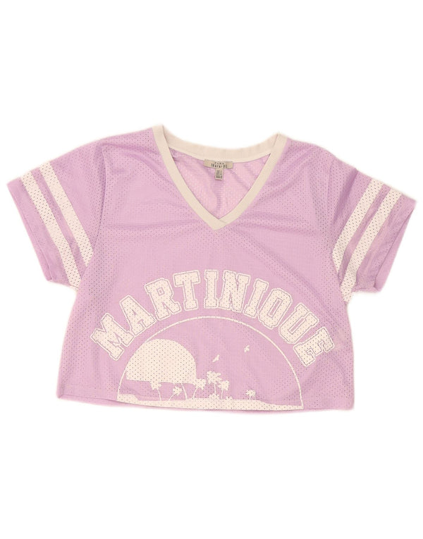 Zara Dame Trafaluc Crop Oversized grafisk T-shirt Top UK 10 Lille Lilla