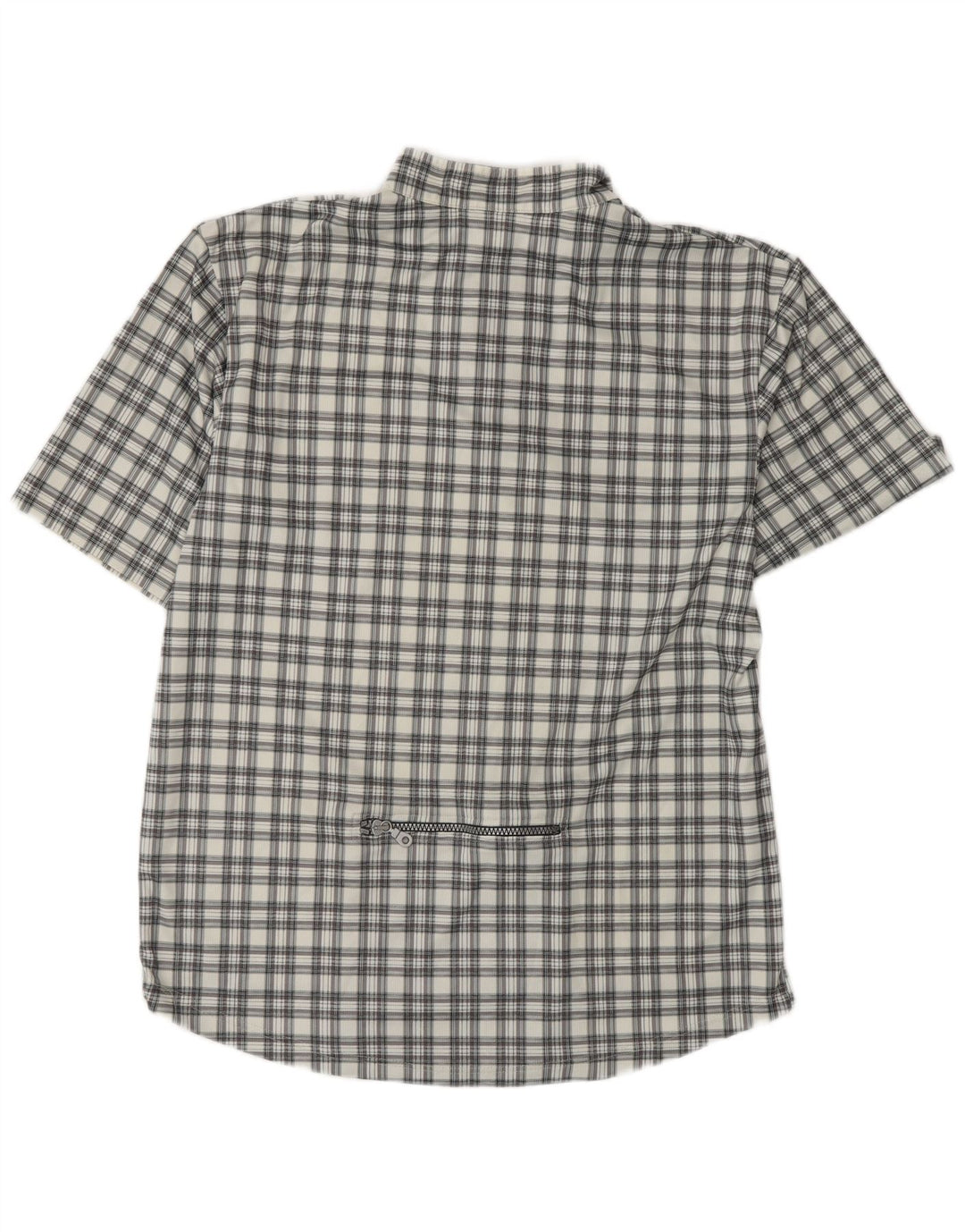 VINTAGE kortærmet herretrøje Stor grå ternet polyester