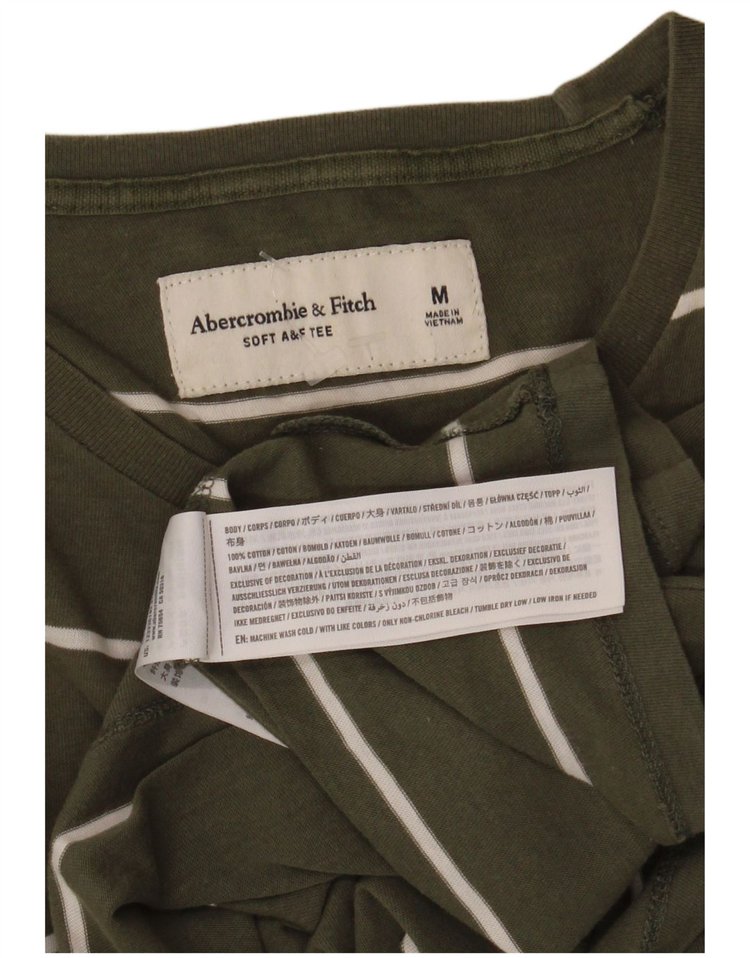 Abercrombie & Fitch Herre T-shirt Top Medium Khaki stribet bomuld