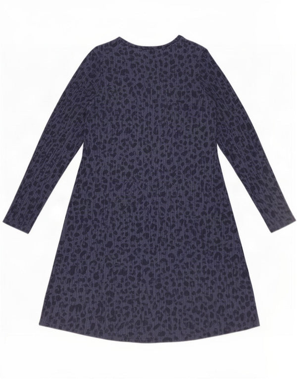 Marks & Spencer Dame A-Line Kjole UK 14 Medium Navy Blue Animal Print