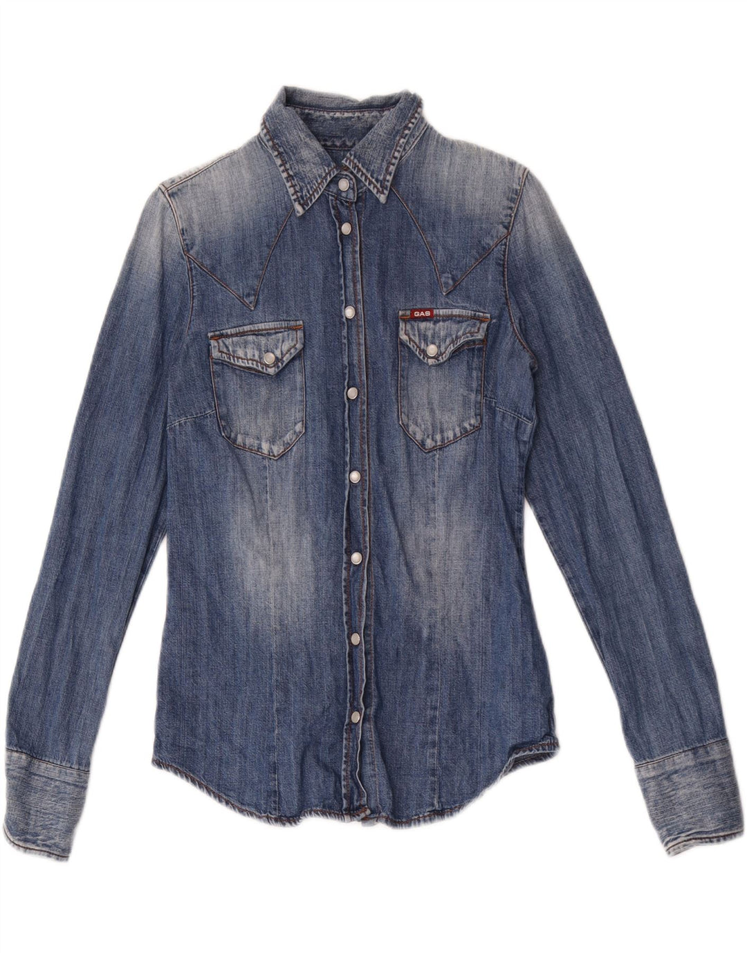 Gas Dame Denim Shirt UK 12 Medium Blue Cotton