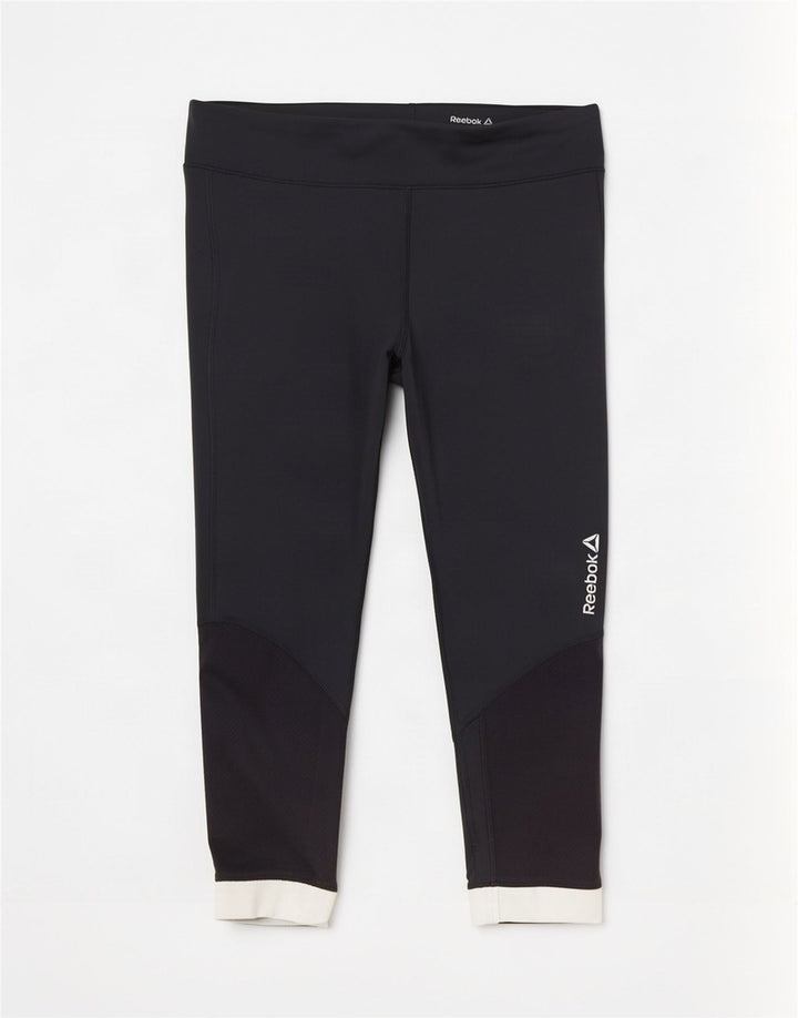 Reebok Dame Capri Leggings UK 12/14 Medium Sort Colourblock Polyester