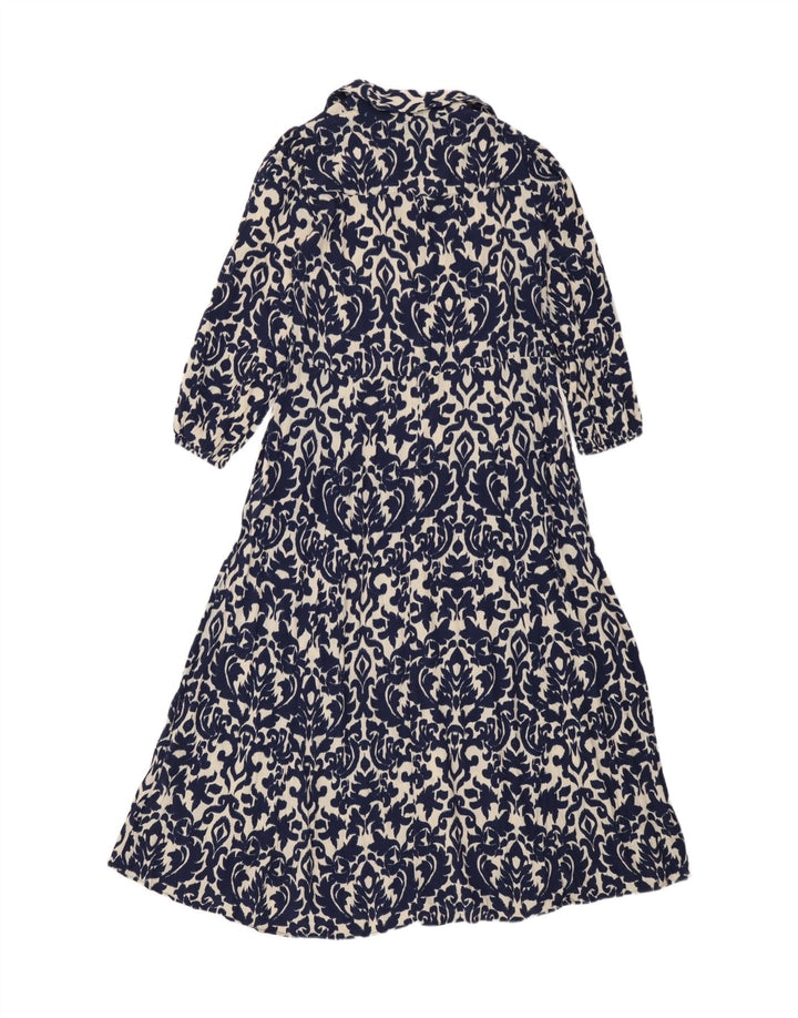Zara Dame Maxi Dress UK 12 Medium Blue Ikat Viscose