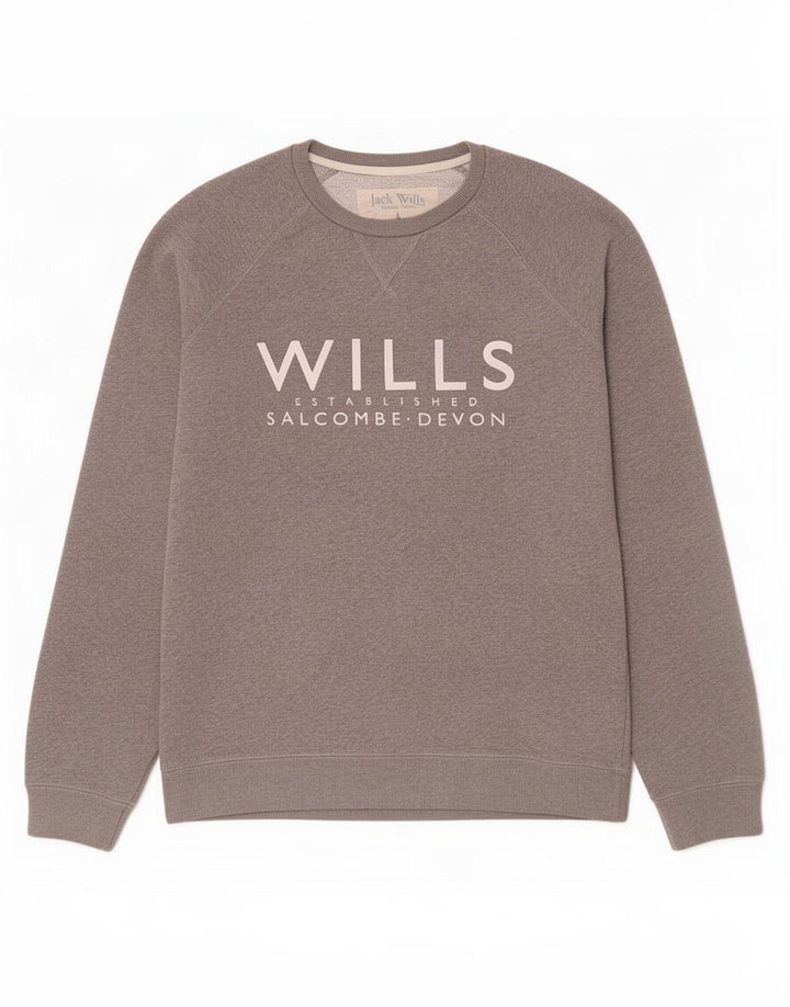 Jack Wills Herre Salcombe Devon Grafisk Sweatshirt Jumper Lille Grå Bomuld