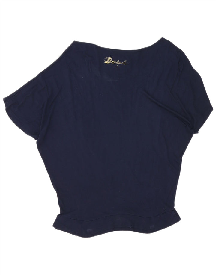 Desigual Kvinder Oversized Grafisk T-Shirt Top UK 16 Large Navy Blue