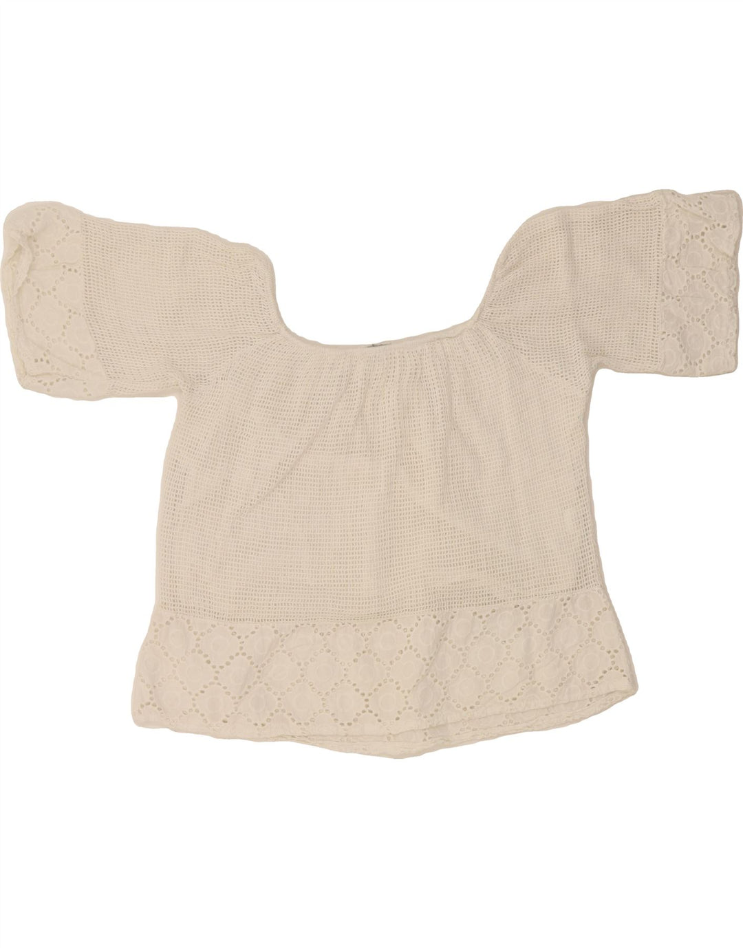VINTAGE Womens Crop Crochet Blouse Top UK 12 Medium White Vintage Vintage and Second-Hand Vintage from Messina Hembry 