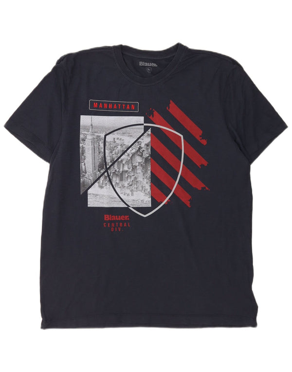 Blauer Herre Grafisk T-Shirt Top XL Marineblå Bomuld