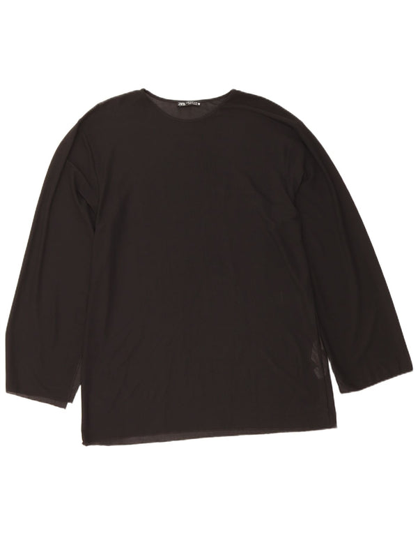 Zara Dame Top Langærmet UK 14 Medium Sort Polyester