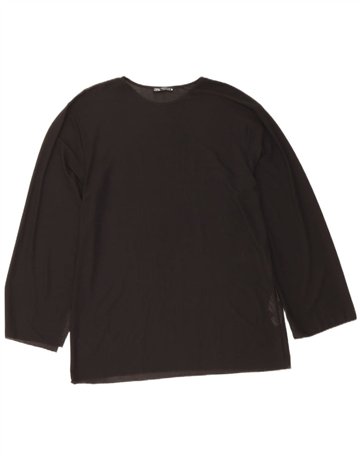 Zara Dame Top Langærmet UK 14 Medium Sort Polyester