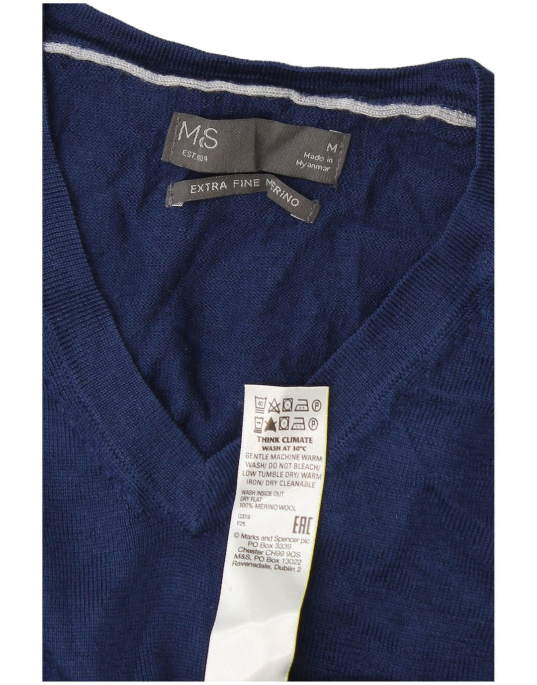 Marks & Spencer Herre V-hals sweater Medium Marineblå Uld