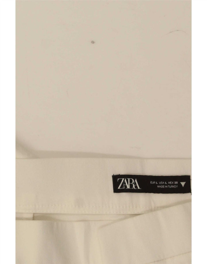 Zara Dame Straight Cropped Trousers Large W30 L25 White