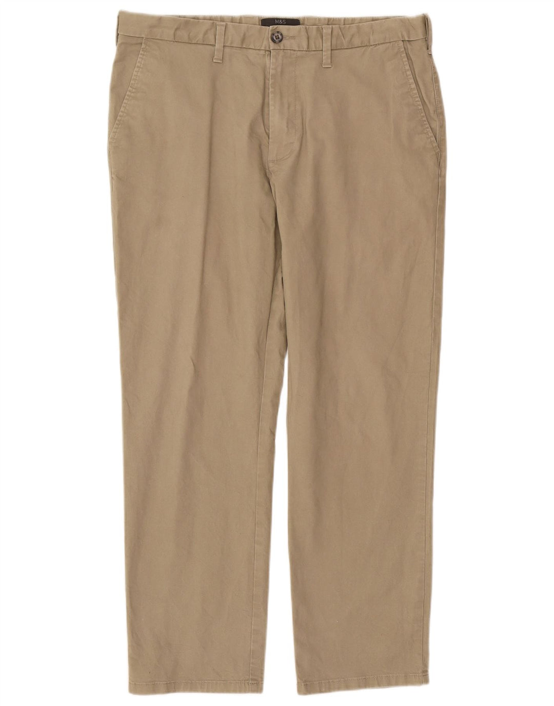 Marks & Spencer Herre Regular Straight Chino Bukser W36 L29 Beige Bomuld