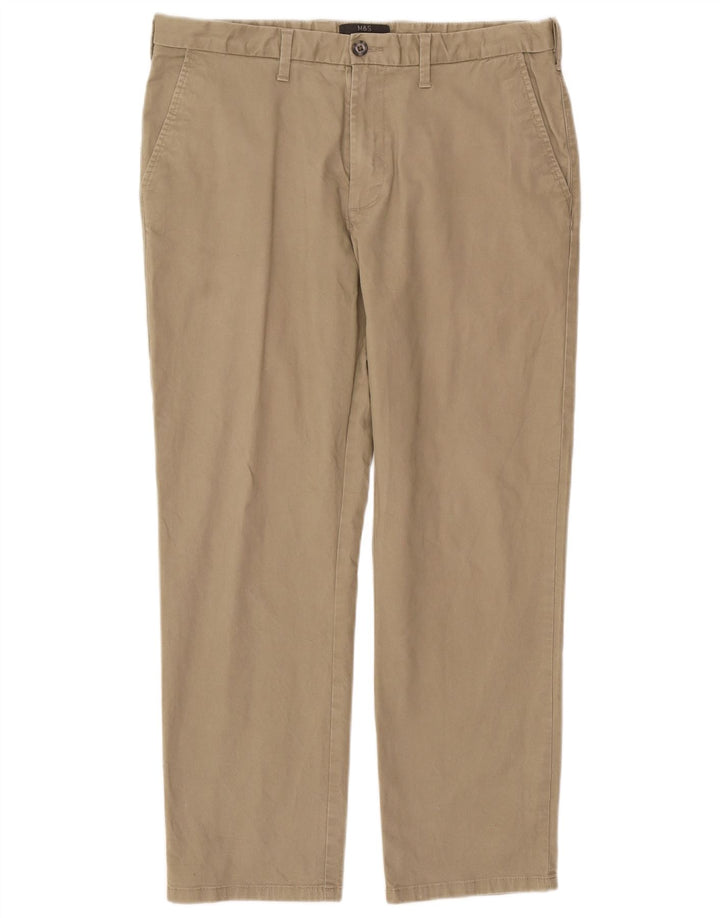 Marks & Spencer Herre Regular Straight Chino Bukser W36 L29 Beige Bomuld