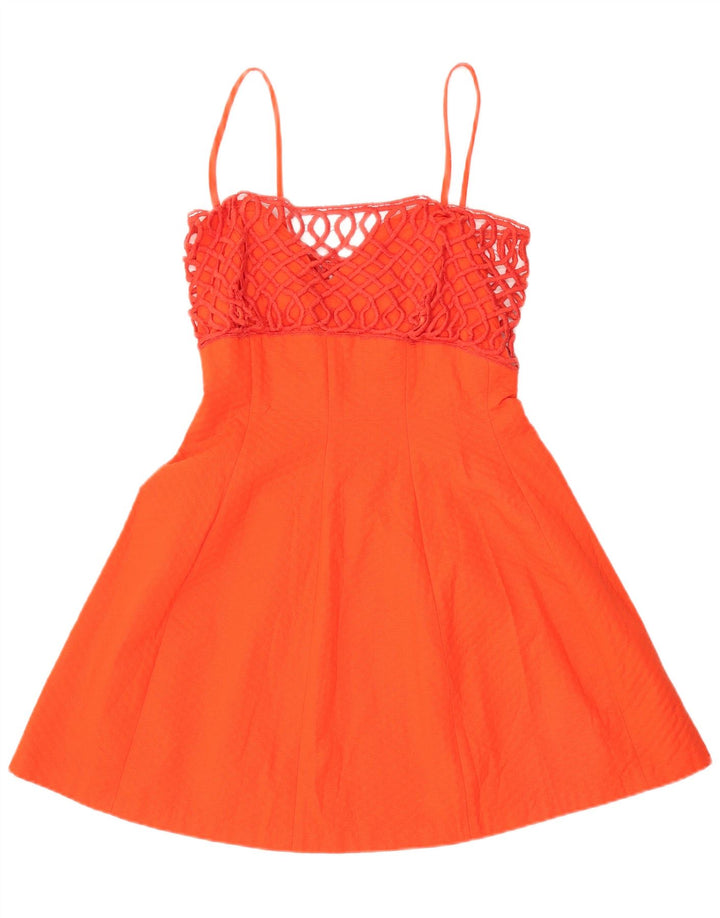 VINTAGE Womens Sleeveless A-Line Dress IT 44 Medium Orange Cotton