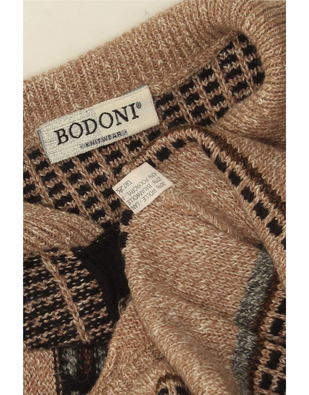 Bodoni Herre Polo Neck Jumper Sweater XL Beige Uld