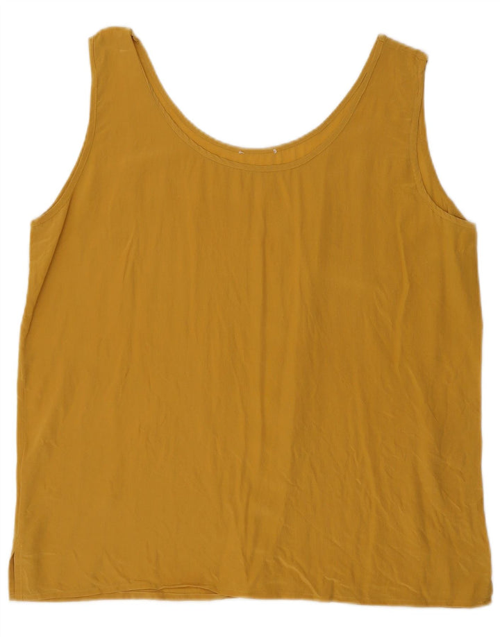Vintage Dame ærmeløs bluse Top UK 14 Large Yellow Silk