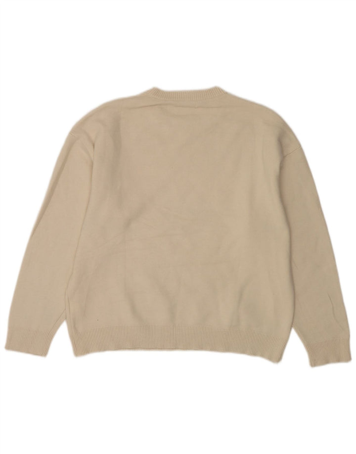 Zara Herre Crew Neck Jumper Sweater Stor Beige Viscose