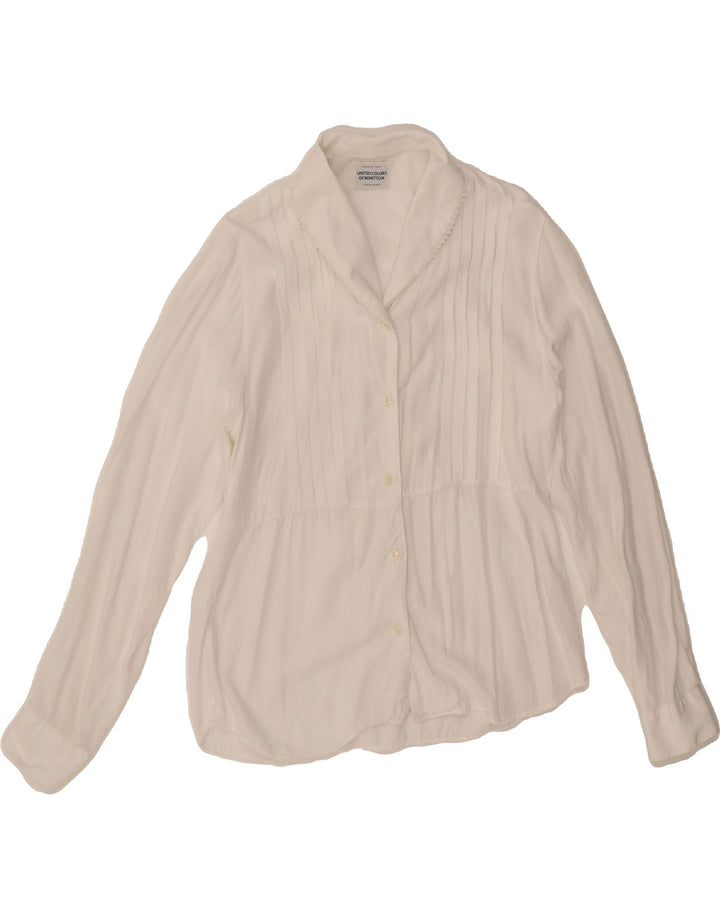 BENETTON Womens Shirt Blouse IT 44 Medium White Viscose Vintage Benetton and Second-Hand Benetton from Messina Hembry 