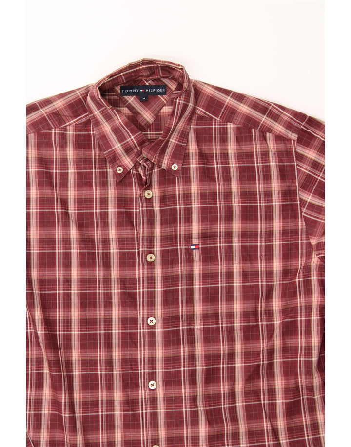 TOMMY HILFIGER Mens Flannel Shirt Medium Maroon Check Cotton Vintage Tommy Hilfiger and Second-Hand Tommy Hilfiger from Messina Hembry 